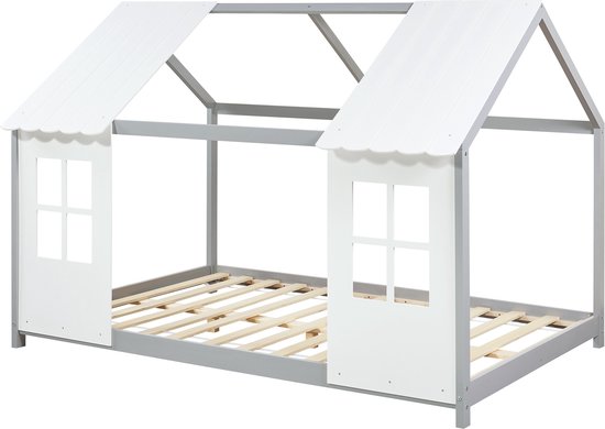 Lit enfant Tostedt lit cabane pin gris et blanc 140x200 cm [en.casa]