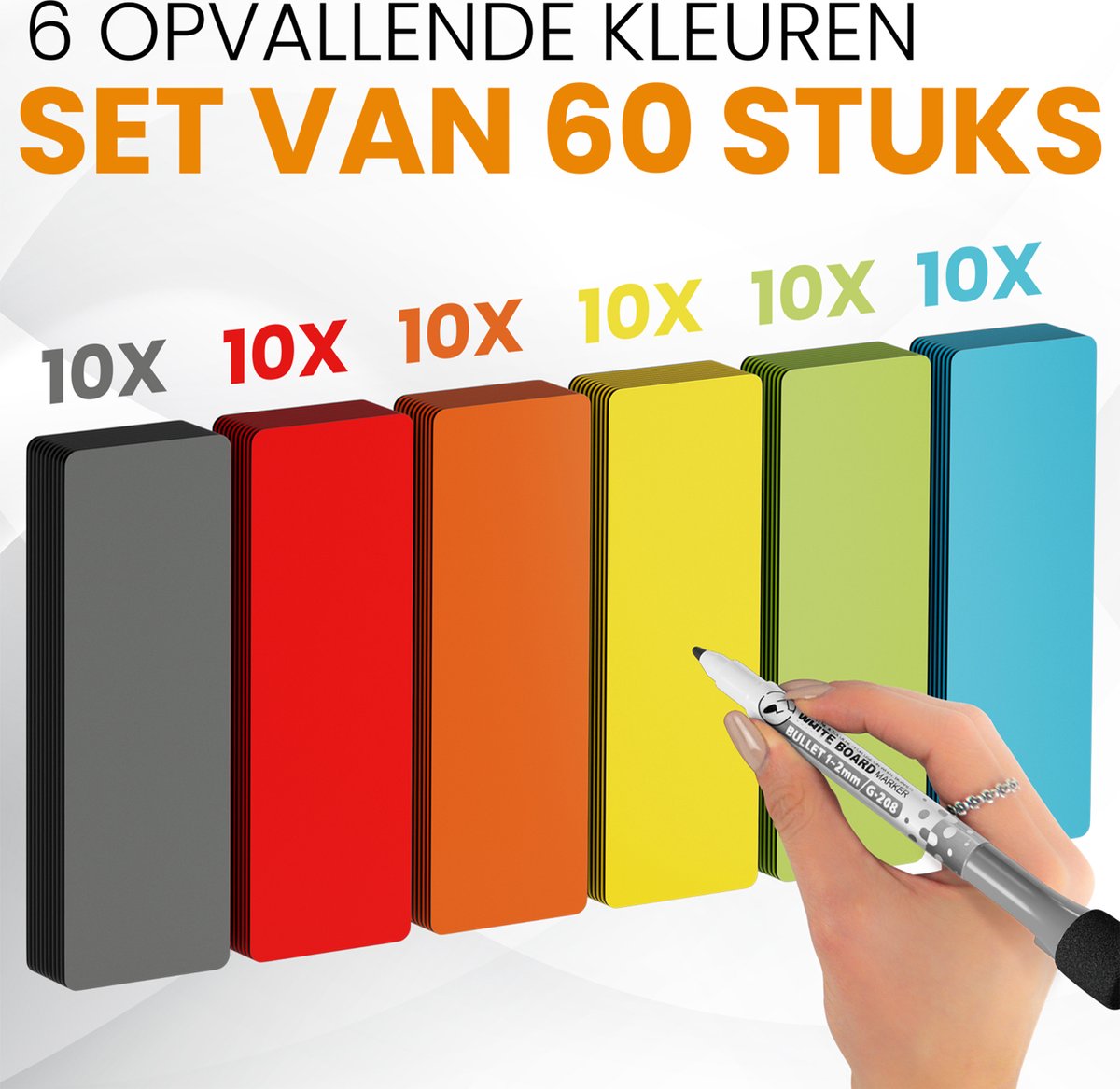 ATWAM Scrum Magneten - 60 stuks - Voor Whiteboard, Magneetbord, Memobord of Magnetisch Tekenbord – Herschrijfbare Magneten op Koelkast - Kanban - 7,5 cm Breed x 2,5 cm Lang - 6 Kleuren — afbeelding 3