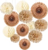 BestoFun Lot De 16 Pompons En Papier De Soie Beige Et Blanc - Décoration Vintage Pour Mariage, Décoration De Table, D'anniversaire, Décoration Bohème