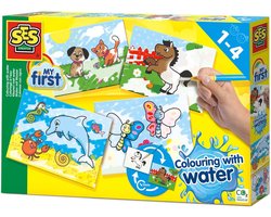 SES Creative - My First - Kleuren met Water - Verven - Zonder Geknoei - inclusief 4 kleurplaten en kwast - steeds opnieuw te gebruiken – 1 tot 4 jaar