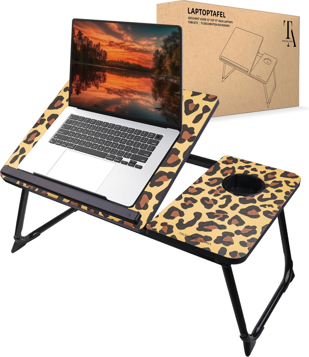 TrueLogic Alpha Bedtafel - Laptoptafel - Laptop standaard - Voor laptops t/m 17 inch - Ontbijttafel - Ontbijt op bed - Leopard Luxe