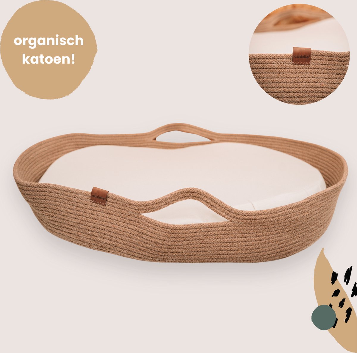 Goedkoopste Cuddie Baby Verschoonmand XL en Duurzaam Aankleedkussen - Incl. Extra Matrashoes van 100 Biologisch Katoen, Waterdichte Matras Hoes en Extra Dik Matras (70 x 45 x 10 cm) - Mand van Organisch Katoen - Baby Mozesmand voor Commode