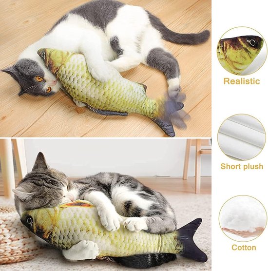 BangShou Elektrisch Kattenspeelgoed – Vis Met Kattenkruid – Oplaadbaar – 28 Cm – Zacht Pluche – Beweegt Bij Aanraking – Wasbaar
