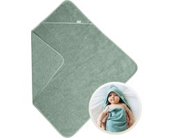 Funnies Badcape Stone Green 100x100 cm - 100% Katoenen Badstof - Zachte en Absorberende Baby Badcape - Handdoek met Capuchon - Grote Omslagdoek - Dikke Badstof - Voor na het Badderen - Makkelijk Wasbaar en Geschikt voor Gevoelige Huid