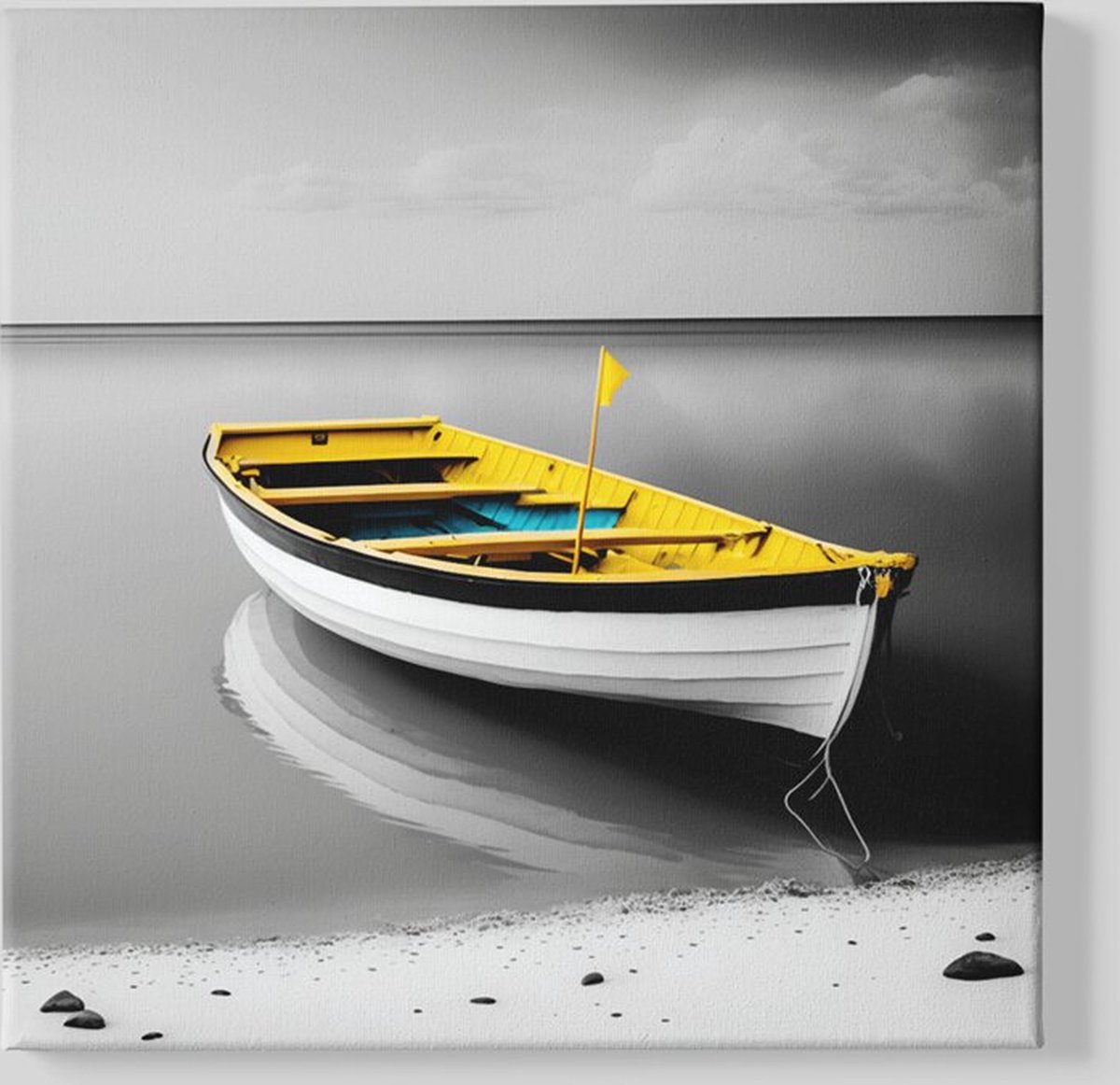 Trendex Global Vierkant Canvas Schilderij - Houten Boot - Geel - 60x60x2 cm