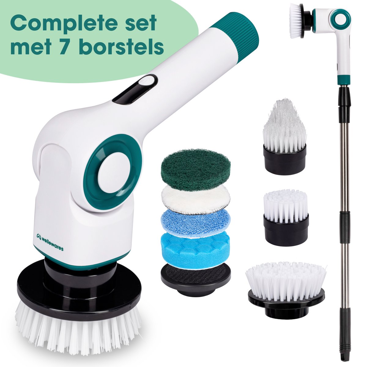 Goedkoopste Wellewares EasyClean - Elektrische schoonmaakborstel - Schuurborstel - Schrobborstel Badkamer en Keuken - Poetsmachine - Polijstmachine - Schrobber Met Steel