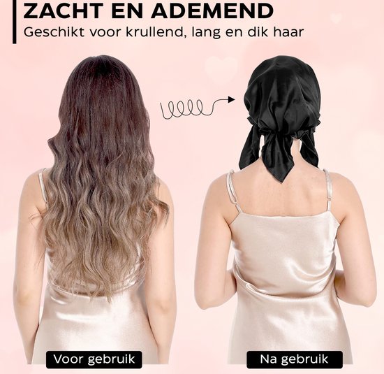 Ryce® Improve Zijden Slaapmuts - 100% MoerbeiZijde - Satijnen Slaapmuts - Silk Bonnet - Haarmuts - Gezond & Zacht Haar - Natuur Zwart