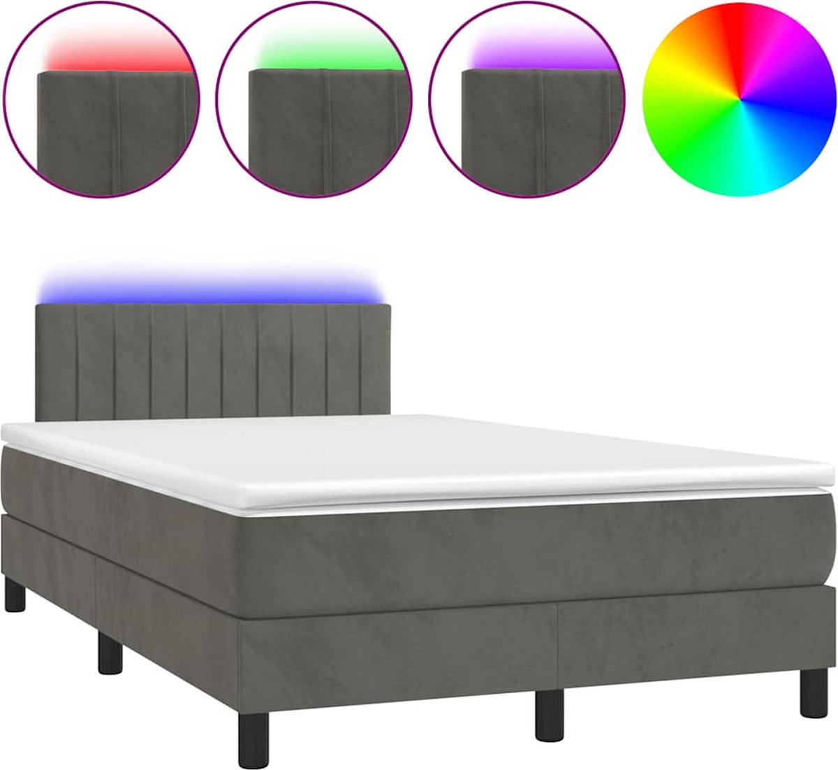 vidaXL - Boxspring - met - matras - en - LED - fluweel - donkergrijs - 120x190 - cm