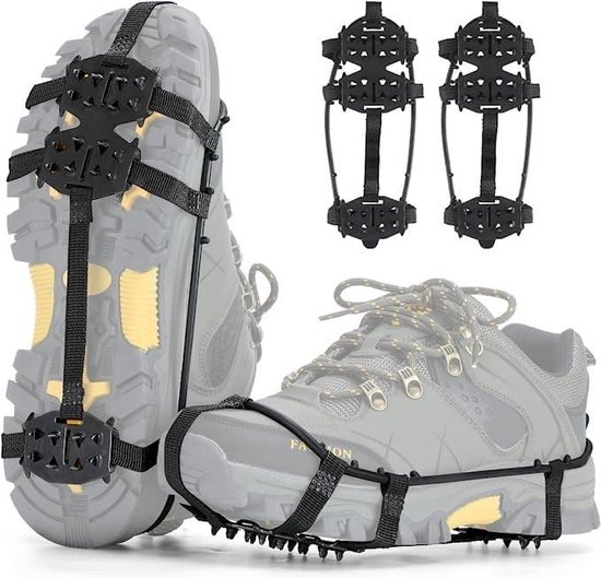 2 Crampons à Glace Pour Chaussures – 7 Pointes En Acier, TPE, Blanc Et Jaune, 10,7x5,8 Cm, Randonnée Neige Et Glace