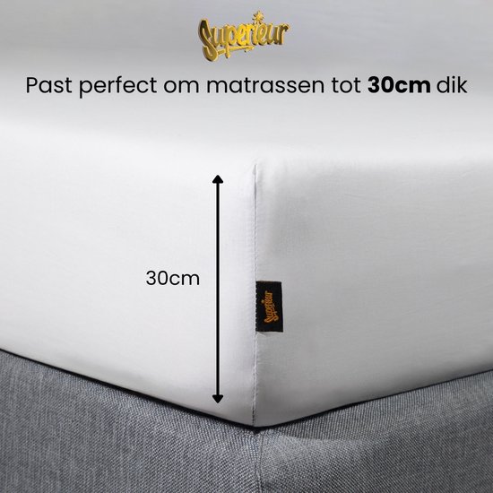 Wit hoeslaken, de perfecte pasvorm voor matrassen tot 30cm dik, met merklabel.