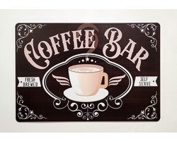 Coffee Bar Koffie Reclamebord van metaal METALEN-WANDBORD - MUURPLAAT - VINTAGE - RETRO - HORECA- BORD-WANDDECORATIE -TEKSTBORD - DECORATIEBORD - RECLAMEPLAAT - WANDPLAAT - NOSTALGIE -CAFE- BAR -MANCAVE- KROEG- MAN CAVE
