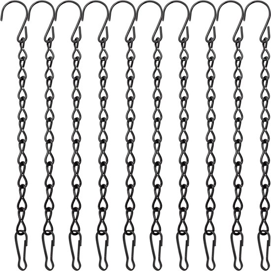 10-pack 19,7 inch hangende kettingen, tuinplantenhangers voor het ophangen van voederbakken voor vogels, billboards, schoolborden, manden, plantenbakken, lantaarns, windgongen en decoratieve ornamenten enz. - zwart - 19.7in