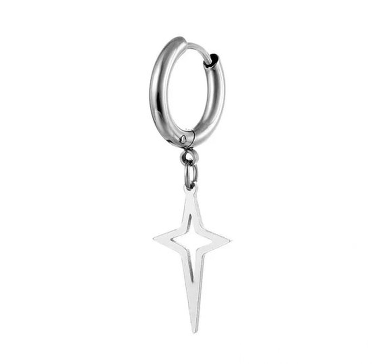 Titanium oorbel met ster hanger - Hypoallergeen - Chirurgisch staal - Zilverkleurig - kleine oorring