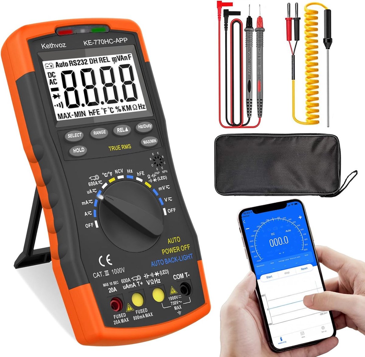 Multimeter - Digitale Multimeter - NCV Functie - Met App - Bluetooth - 6A - 750V - Cat III 1000V