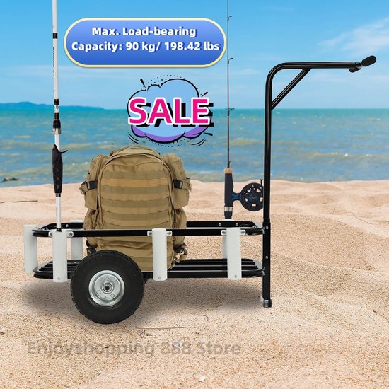 Vostara - Trolley - Strandkar - Strandtrolley - Strandwagen - Beachtrolley - Strandtrolley Met Wielen - Strandtrolley Op Luchtbanden - Outdoor viskar - Strand Kar - Spullen Vervoer - Zwart - Met Handig Handvat - 90KG Maximale Lading van Vostara — afbeelding 2