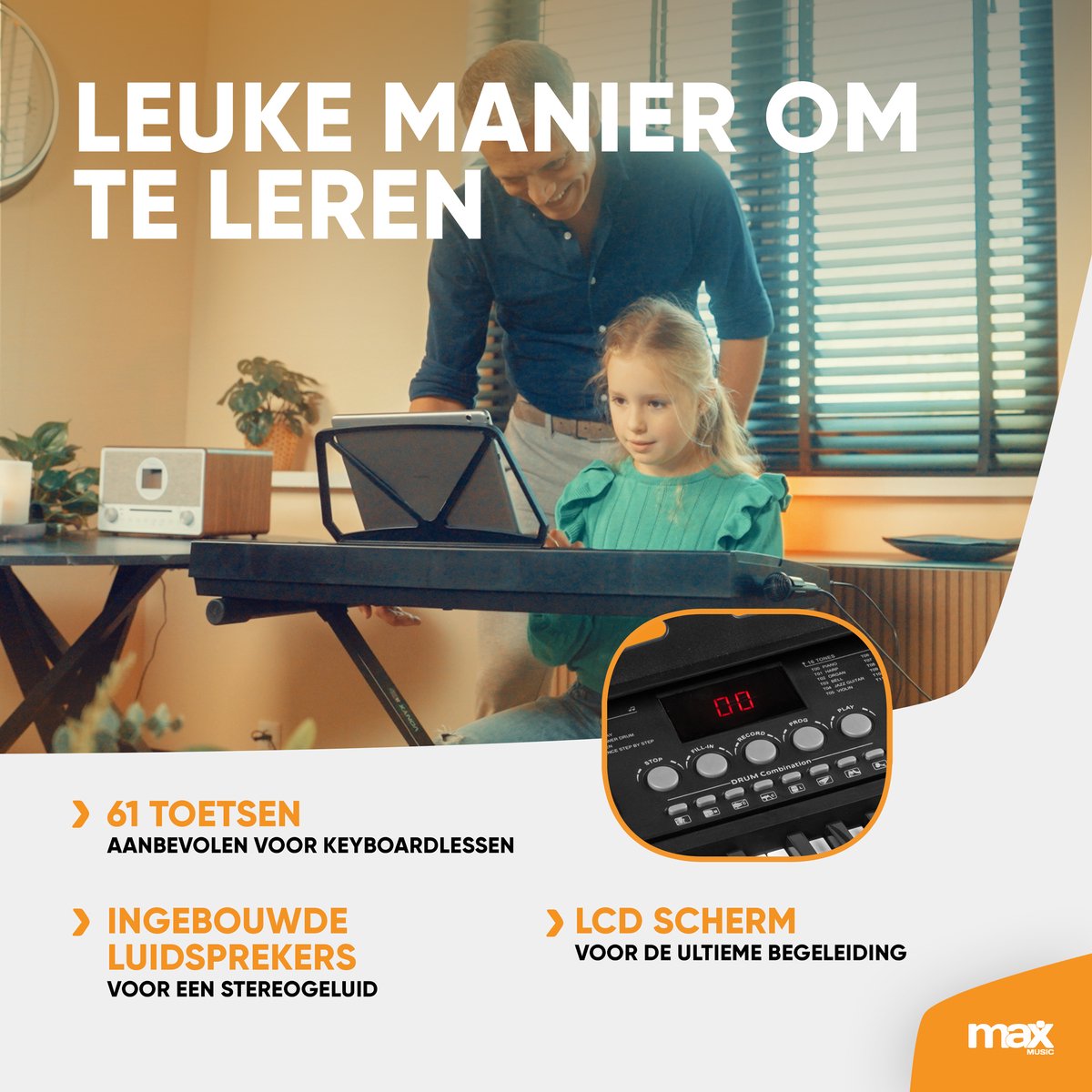 Keyboard Piano Set - MAX KB15 Keyboard set met bankje, standaard & headset - Ideaal als kinder piano thumbnail 3