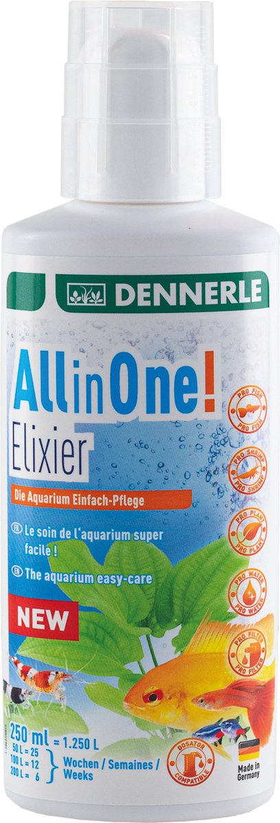 Dennerle All in One Elixier - Voor gezonde vissen, planten en water - 250ml voor 1250 liter aquariumwater
