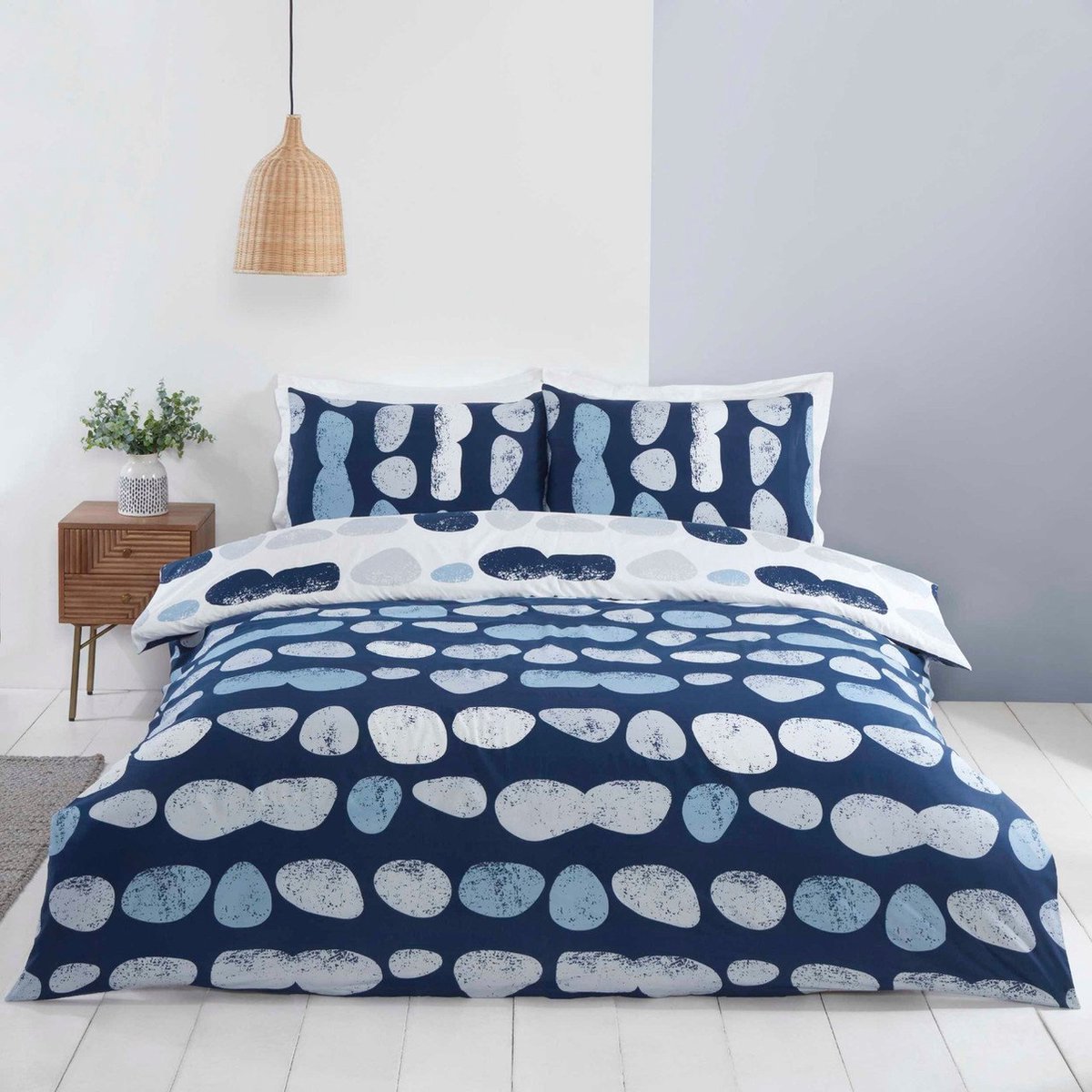 Dekbedovertrek kiezelstenen - blauw - microvezel - Lits-jumeaux - 230x220 cm - 2 st. 50x75 cm - kussenslopen