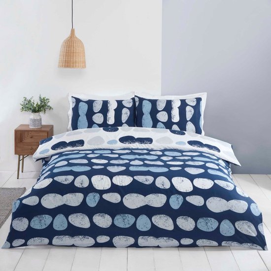 Housse de couette galets - bleu - microfibre - Lits jumeaux - 230x220 cm - 2 pcs. 50x75 cm - taies d'oreiller