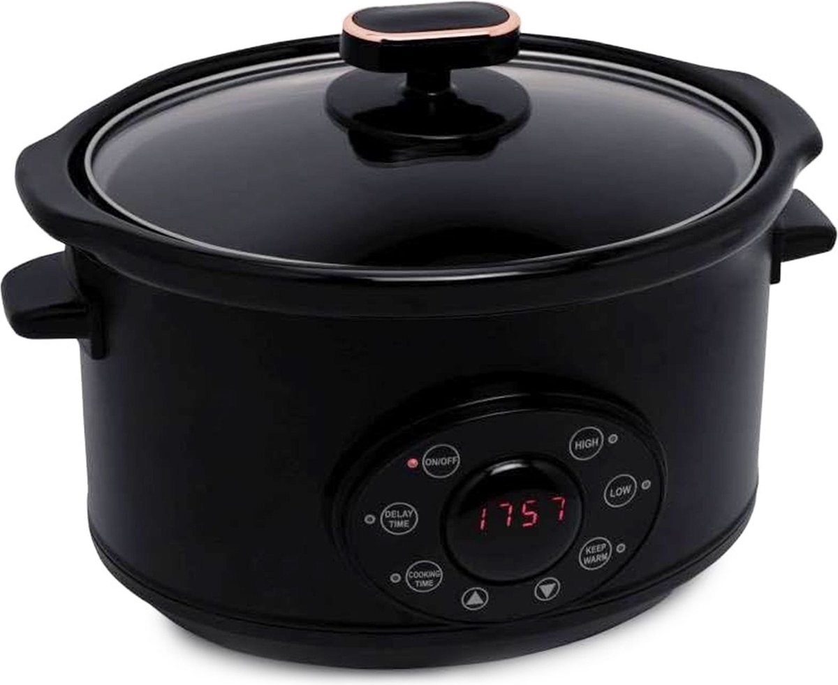 White-label® Slowcooker met Timer - Keramische Binnenpan - Hotpot - Zwart