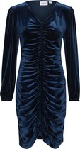 Daysskk Fluwelen jurk voor dames, lange mouwen, bodycon jurk, V-hals, feestjurk, avondjurk, cocktailjurk, elegant, S-XXL, Donkerblauw, M