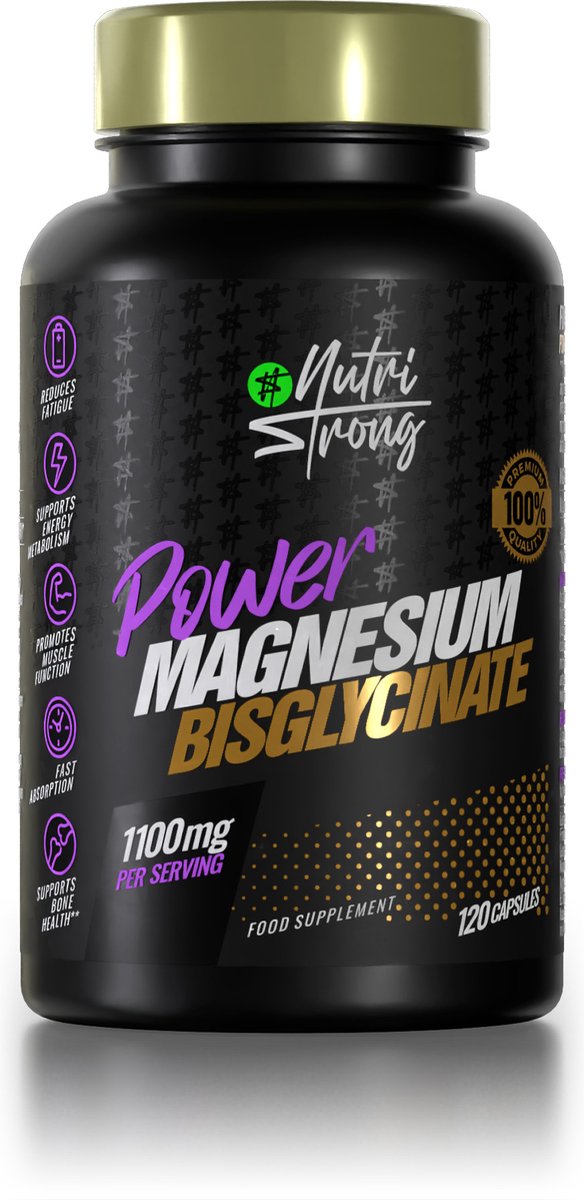 Goedkoopste Nutri Strong Magnesium Bisglycinaat 1100mg – Energie, Spieren, Slaap – 120 Vegan Capsules – Hoogopneembaar