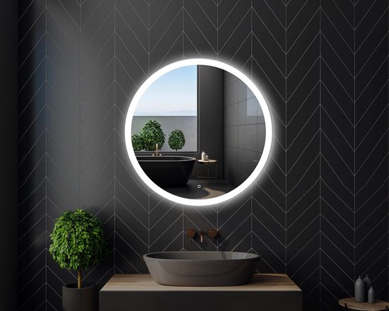 50 cm Ronde Badkamerspiegel met LED Verlichting, Ronde LED Badkamerspiegel met Aanraakschakelaar, Circulaire spiegel met natuurlijk witte LED voorgrond verlichting