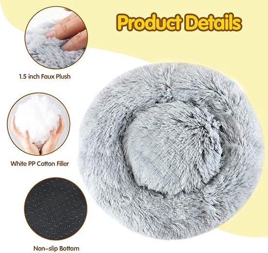 lionto Donutbed voor honden en katten, pluizig rond hondenbed voor kleine en grote huisdieren, (4XL) 120 cm , zacht kattenbed van knuffelpluche, hondenkussen met extra dikke vulling, rosa
