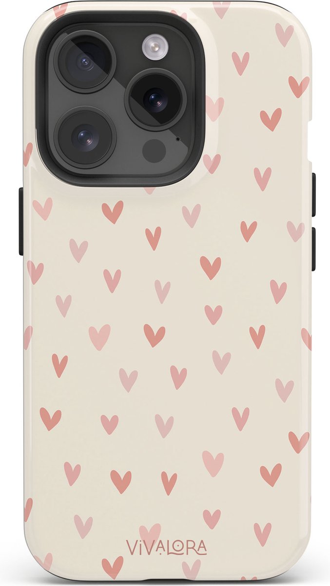 VivaLora Tough Telefoonhoesje iPhone 14 Pro met MagSafe - Hartjes Print - Love Confetti - 2-in-1 Phone Case - Hard Case & Siliconen Backcover - Extra Bescherming - Shockproof Cover - Roze