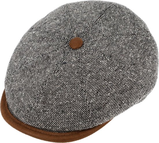 Winterpet Flatcap met voering, 8-Panel Fiebig Cap grijs gemeleerd maat 60