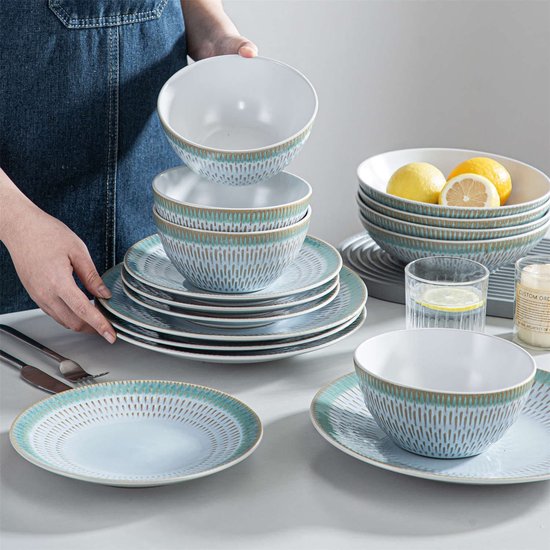 Service de table de Luxe - 32 pièces - 8 personnes - Porcelaine - Service d'assiettes - Assiettes plates - Assiettes à dessert - Assiette creuse - Kom - Vert