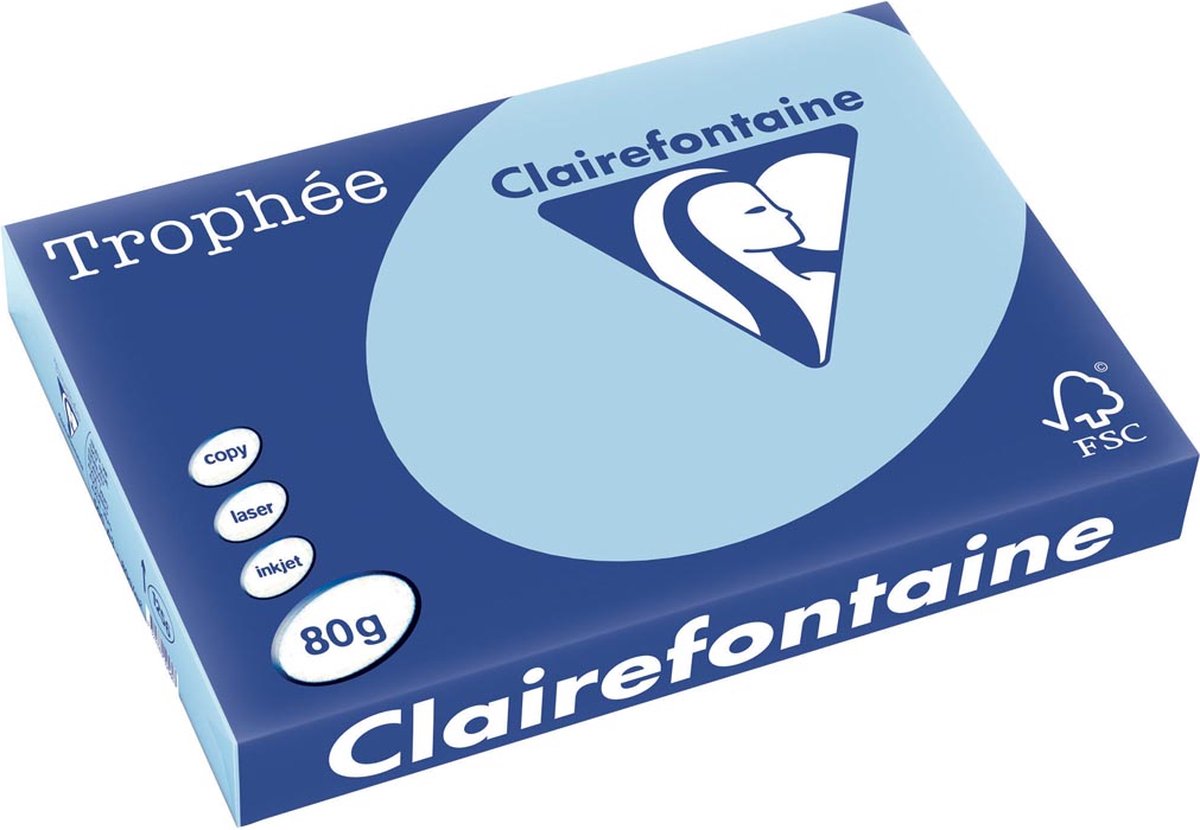 Clairefontaine Trophée Pastel, gekleurd papier, A3, 80 g, 500 vel, blauw 3 stuks