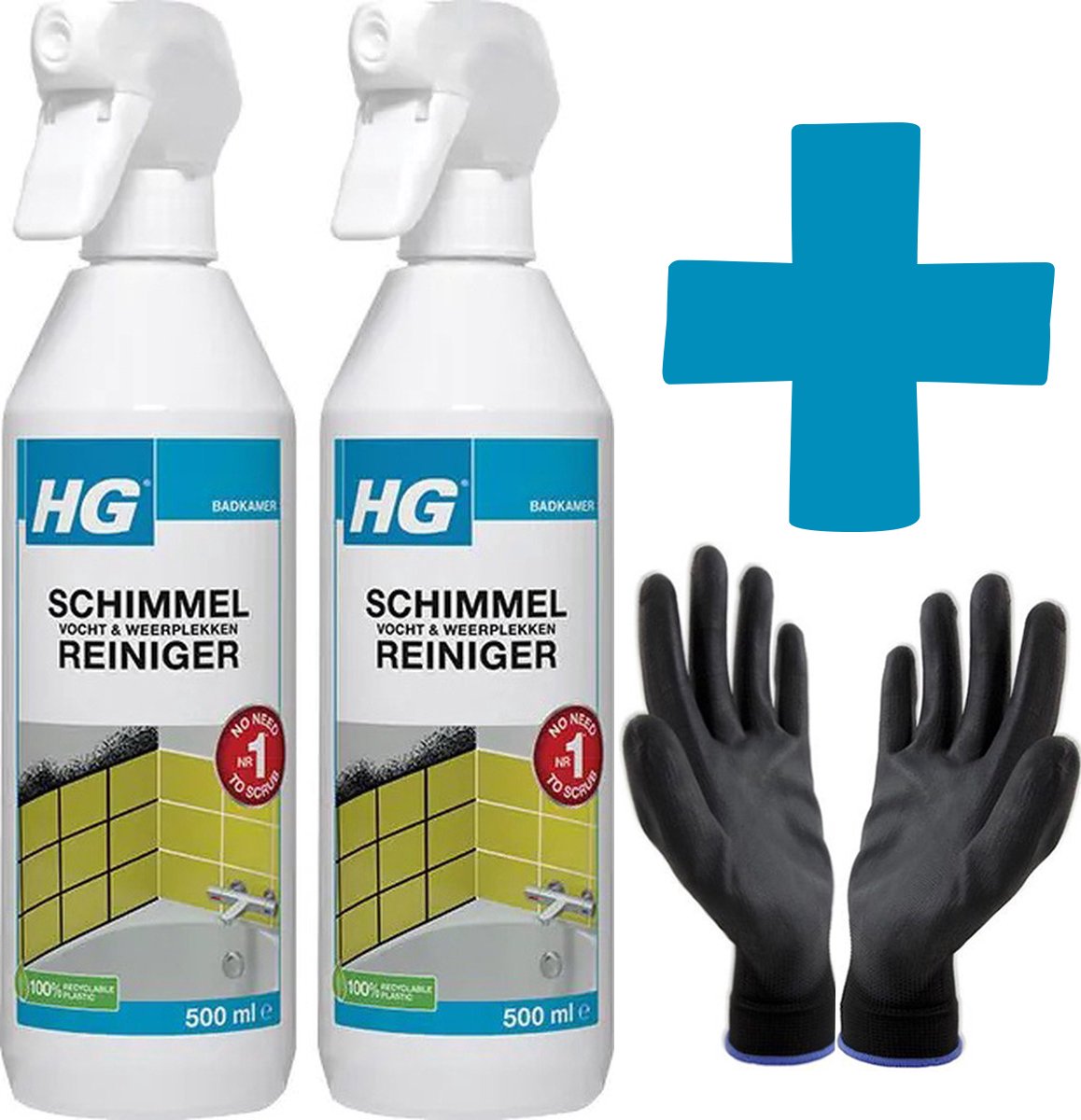 Goedkoopste HG Schimmelreiniger Vocht en weerplekkenreiniger 2 stuks gratis KD handschoenen