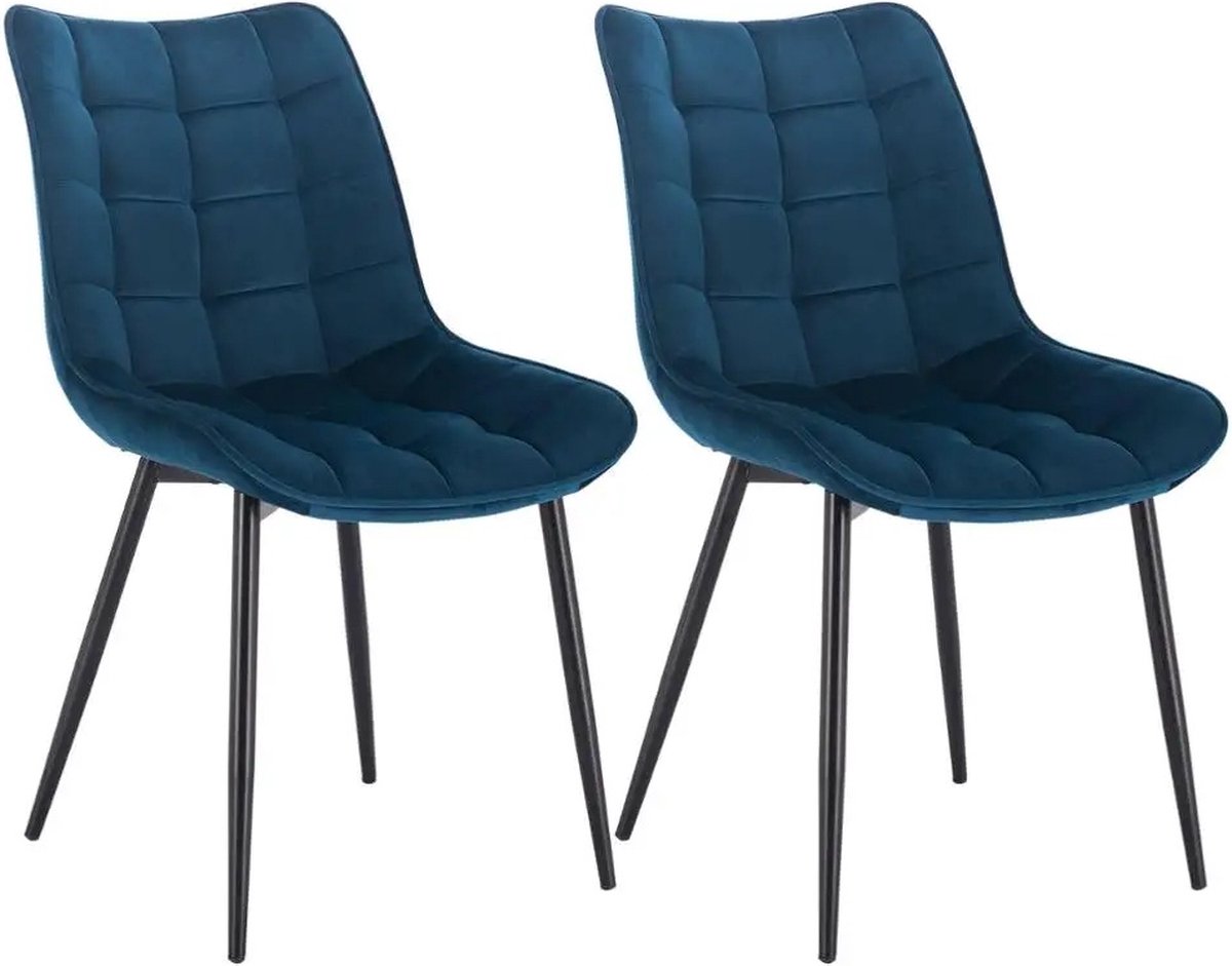 Botec Eetkamerstoelen Set van 2 - eetkamer stoelen - Eetkamerstoel - Comfortabele velvet Blauwe Stoelen met Metalen Poten - max. 100kg