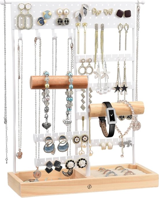 Ortviai Acryl kettingopslag, kettingstandaard, sieraden, kettingstandaard, met 24 draaibare haken en fluwelen dienblad, voor kettingen, hangers, armbanden, ringen