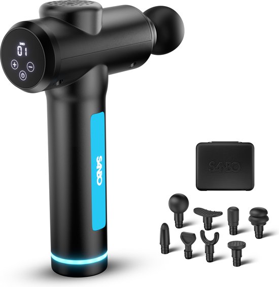 Sanbo Massage Gun - Generatie 4 - Met 8 opzetstukken en 30 Standen - In combinatie met Fysiotherapeuten - Professioneel - Sport en Relax Massage apparaat - Massage Pistool - Vaderdag Cadeau