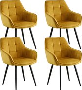 Bol.com Colenis® - Oriana Eetkamerstoelen - Set Van 4 - Okergeel - Fluweel - Velvet - Industrieel - Met armleuning - Stoel aanbieding