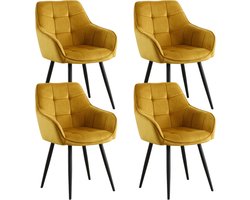 Colenis® - Oriana Eetkamerstoelen - Set Van 4 - Okergeel - Fluweel - Velvet - Industrieel - Met armleuning - Stoel