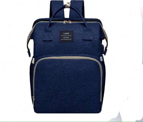 Luier- en Verzorgingstas - Baby Rug Tas met bed - Reis Rugzak - Grote Capaciteit - Jongens en Meisjes - luier tas - verzorgingstas baby - Uitschuifbaar Verschoon/ Slaap bedje – baby bed - Blauw
