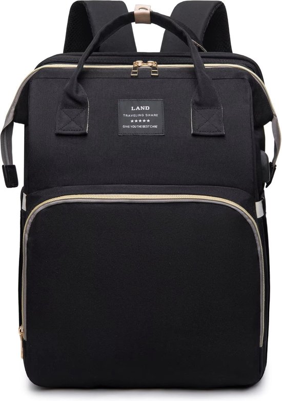 Luier- en Verzorgingstas - Baby Rug Tas met bed - Reis Rugzak - Jongens en Meisjes - luier tas - verzorgingstas baby - Uitschuifbaar Verschoon/ Slaap bedje – baby bed - Zwart