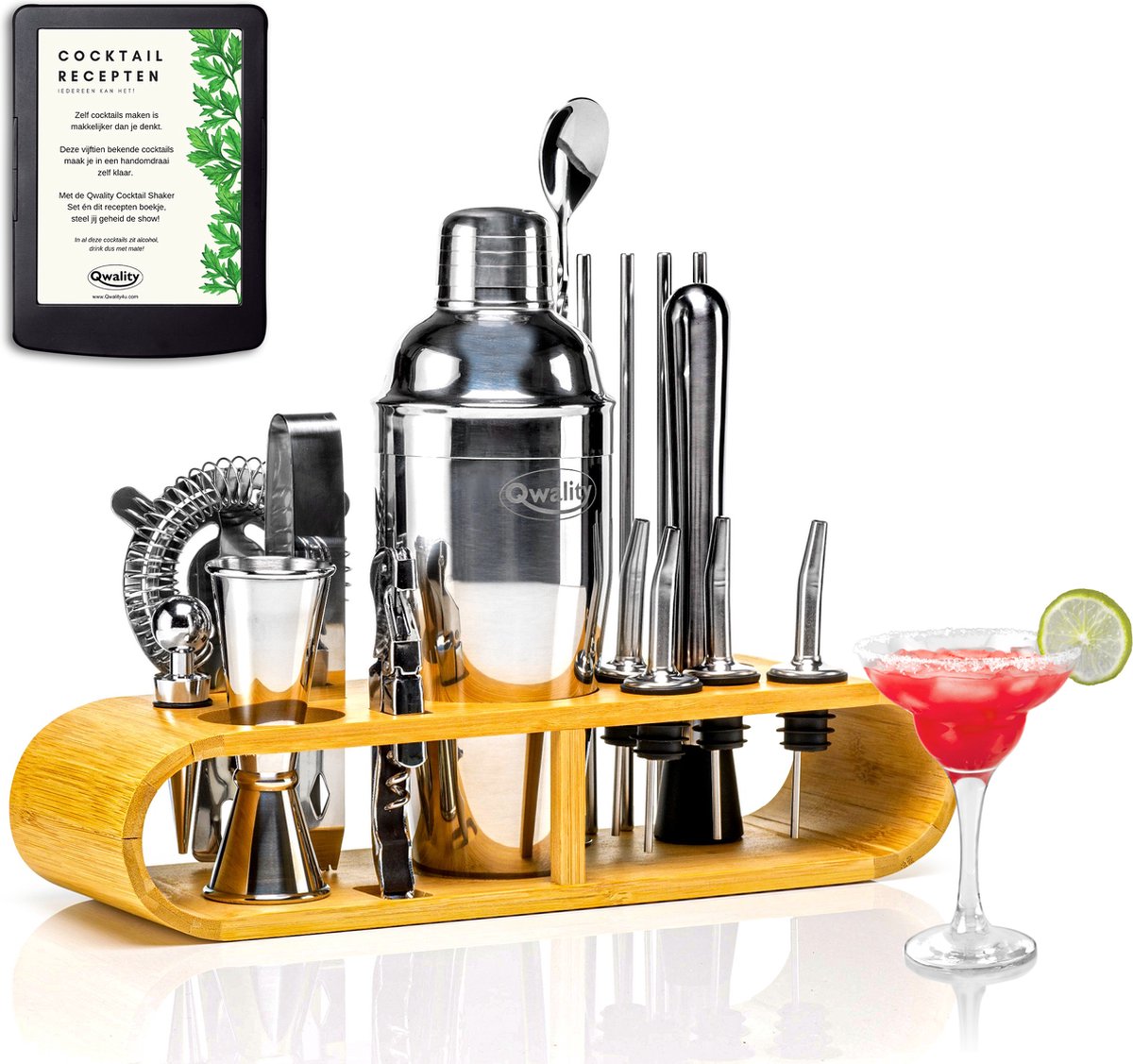 Luxe Cocktail Set - 18 delig (750ml) - Cocktail Shaker Set - Recepten E-book - Valentijn - Luxe Cadeau Man Vrouw Shaker Set – Zilverkleurig – Qwality® — cadeau in Kookcadeaus - foto 7