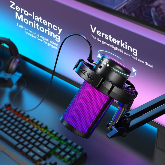 Maono DGM20S - Microphone de Gaming USB avec bras - Convient pour PC, Mac et Playstation - RVB - Zwart