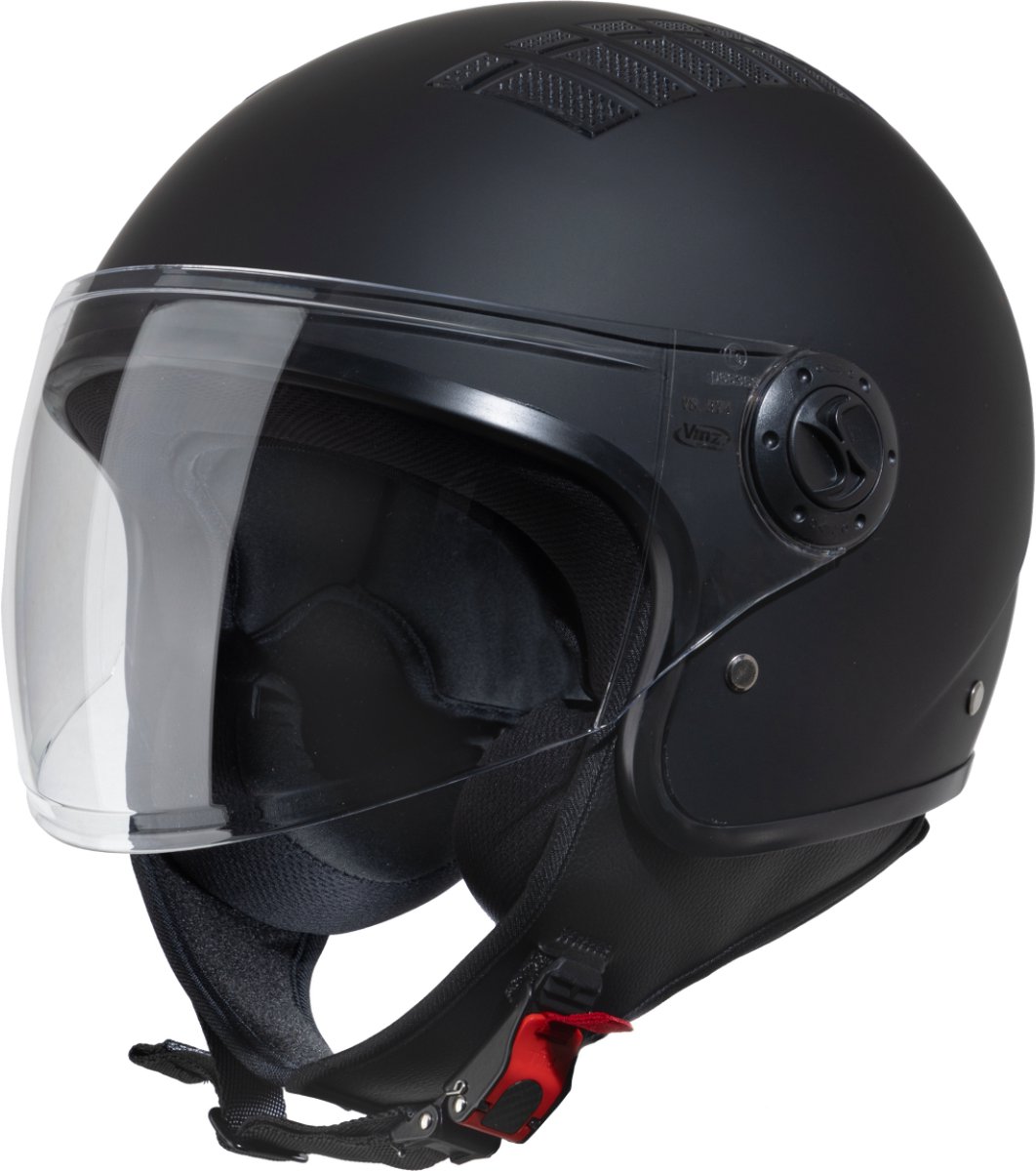 VINZ Como Jethelm met Vizier | Scooter Helm & Motorhelm & Brommerhelm & Snorfietshelm & Scooterhelm Retro | ECE 22.06 goedgekeurd | Lichtgewicht 1150 gram | Inclusief Opbergzak | Mat Zwart - L