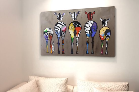 Tableau sur toile - Animaux - Zèbres colorés - 150x100x2 cm