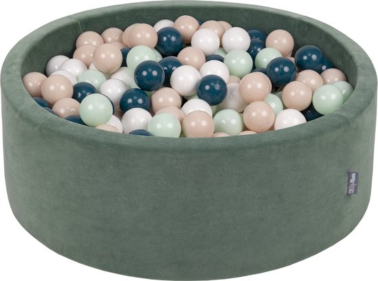 KiddyMoon Velvet Ballenbak voor kinderen 90x30cm Rond - Met 300 Ballen ∅ 7cm - Speelgoed - BPA-vrije ballenbakken - Ballenbad baby foam - Kunststof ballen - Bosgroen: Donkerturkoois Pastelbeige Wit Munt van KiddyMoon — afbeelding 2