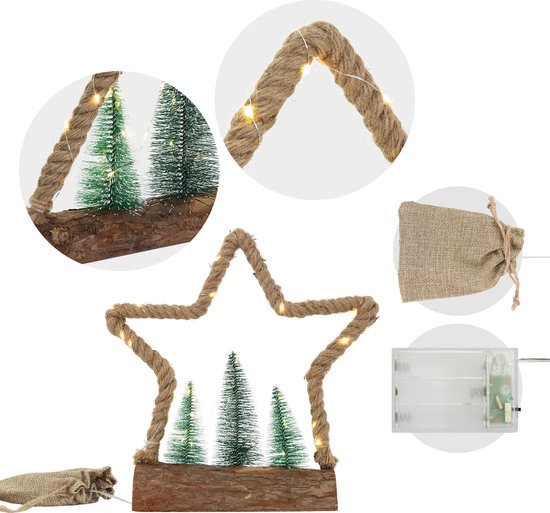 Étoile décorative LED en jute avec éclairage LED