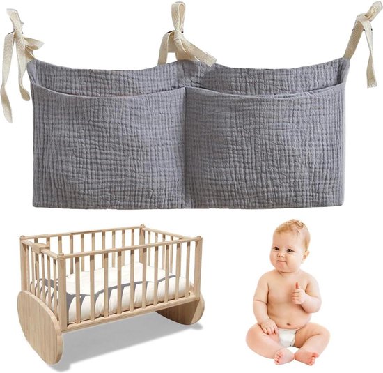 Panier Suspendu Sac Rangement Suspendu Lit Bébé - 2 Poches - Pour Couches Et Jouets - 39x20cm Borsa Pannolini