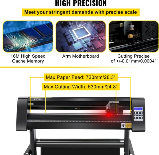 Traceur de découpe de Vinyl VEVOR 72 cm - Machine de traceur de découpe - avec écran LED - Guidage laser optique oculaire intégré semi-automatique - Traceur de découpe de Vinyl - - Compatible avec le logiciel SignMaster