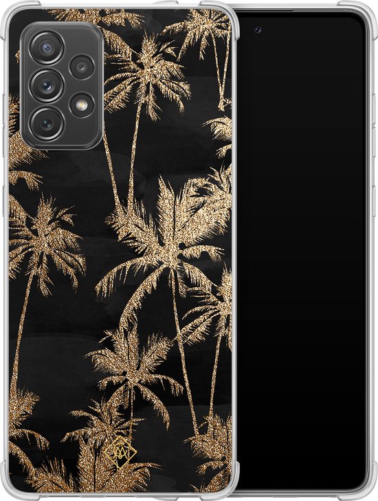 hoesje - Geschikt voor Samsung Galaxy A52 5G - Palmbomen - Shockproof case - Extra sterk - TPU/polycarbonaat - Zwart, Transparant