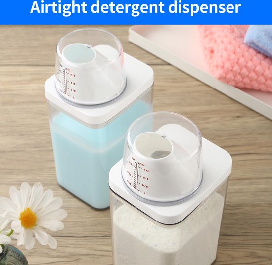 Wasruimte Organisatie Potten met Labels, Glazen Containers voor Wasmiddel Waspoeder, Boerderij Wasserij Pods Opslag Organisatoren, Waszeep Dispenser, Geurbooster Houder (Wit